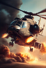 Obraz na płótnie Canvas Helicopter Gunship Unleashing Missile attack. Military helicopter. High quality illustration.
