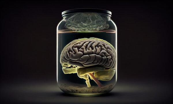 Human brain inside a preservation jar, Generative AI