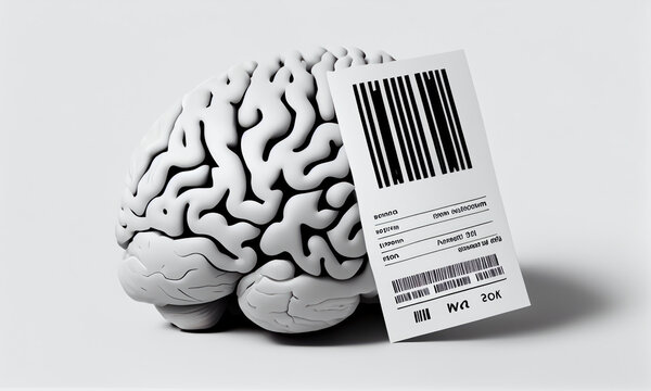 Human brain with a bar code label, Generative AI