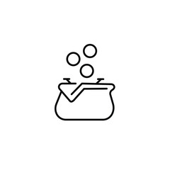 Opened purse with gold coins raining to open wallet. Related Vector Line Icon. Sign Isolated on the White Background. Editable Stroke EPS file. Vector illustration.
