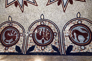 Mosaic ornament on the wall of old baths in Tbilisi.