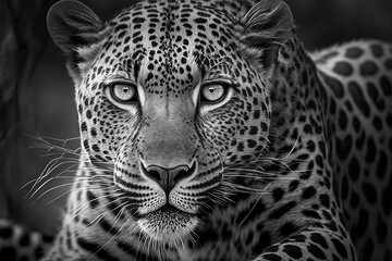 Fototapeta na wymiar close up Picture of a Black and White Leopard. Generative AI
