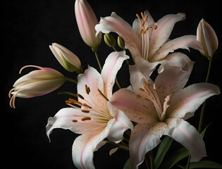 A bouquet of lilies shot in profile