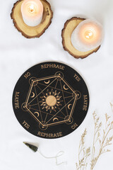 Pendulum board for divination, fortune telling or communicating with spirits. Magical crafting, witchcraft idea