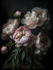 A bouquet of peonies shot from a high angle
