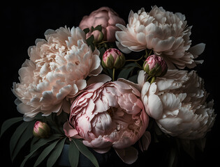 A bouquet of peonies shot from a high angle