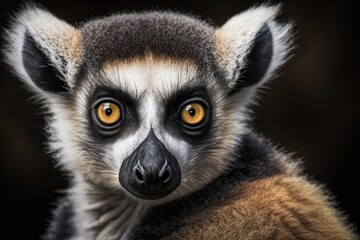Obraz premium Close up portrait of lemur catta (ring tailed lemur). Generative AI