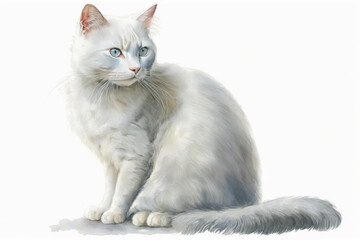 Generative AI. White cat watercolor illustration isolated on white background