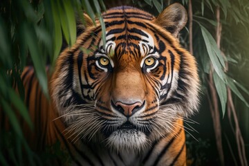 Close up The Indochinese tiger is a beautiful but dangerous animal in the forest. Generative AI