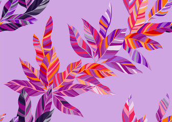 Fototapeta na wymiar Colorful tropical leafage endless wallpaper vector. Modern organic spring t shirt textile
