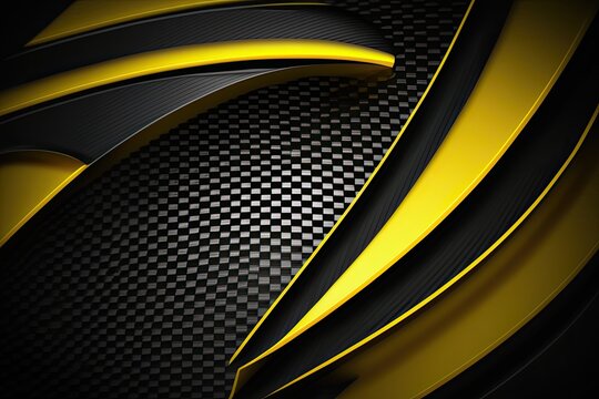 Futuristic carbon fiber background pattern, black and yellow. 3d rendering, AI
