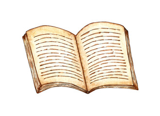 Watercolor illustration open vintage notebook. sketch of an open notepad with inscriptions. Album for drawing and notes. Back to school. Isolated on white background. Drawn by hand.