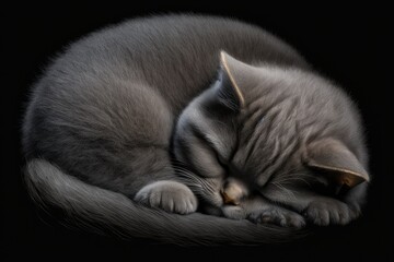 Fototapeta na wymiar British kitten sleeping on a black background. British kitten is sweet. Generative AI