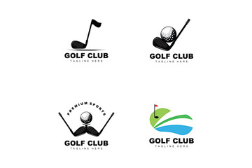 Golf Ball Logo, Vector Stick Golf. Outdoor Sports Game, Discipline Design, Icon Template