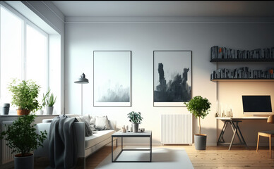 Modern and simple interior living room, Generative Ai