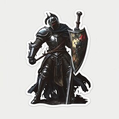 The Black Knight, a legendary figure in Arthurian mythology, white background