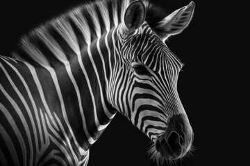 A picture of a zebra's head. White and black. Generative AI