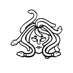 Vector Illustration of Hand drawn Medusa Head Line Drawing