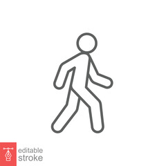 Obraz premium Walk line icon. Simple outline style. Pedestrian, man, pictogram, human, side, walkway concept symbol. Vector illustration isolated on white background. Editable stroke EPS 10.