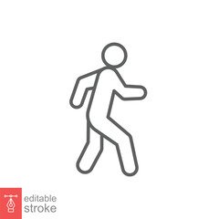 Walk line icon. Simple outline style. Pedestrian, man, pictogram, human, side, walkway concept symbol. Vector illustration isolated on white background. Editable stroke EPS 10.