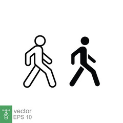 Walk line and glyph icon. Simple outline and solid style. Pedestrian, man, pictogram, human, side, walkway concept symbol. Vector illustration isolated on white background. EPS 10.