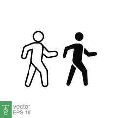 Walk line and glyph icon. Simple outline and solid style. Pedestrian, man, pictogram, human, side, walkway concept symbol. Vector illustration isolated on white background. EPS 10.