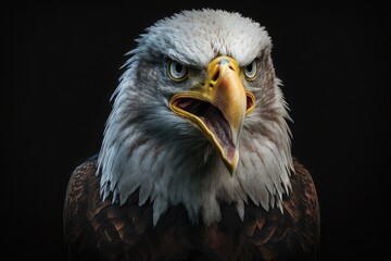 Angry bald eagle in North America on a black background. Generative AI