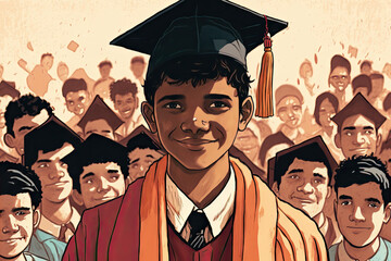 Obraz premium Indian boy at a graduation ceremony created with Generative AI technology