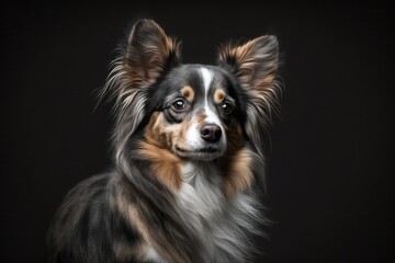 Beautiful dog standing out against a black background. Generative AI