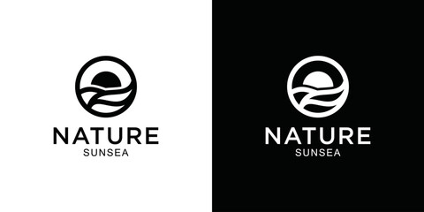 Fototapeta premium Beach logo or beach design template in simple sun and sea shape