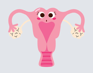 Flat vector illustration of bicornuate uterus character with surprised face. Infertility health care problem concept