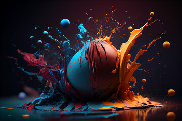 Colorful paint splashes isolated on black background.generative ai