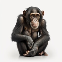 Fototapeta premium Chimpanzees, primate species in white background, GENERATIVE AI