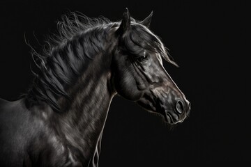 Fototapeta na wymiar A single black horse on a black background. Generative AI
