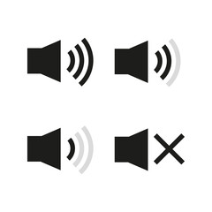 Black icons sound. Audio radio app. Megaphone speaker, loudspeaker. Vector illustration.