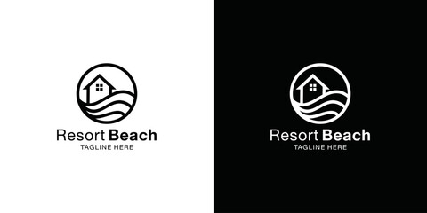 Resort or property logo with beach or sea in abstract shape for real estate business