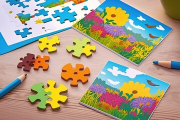 World Autism Day. Autism Awareness Day. The symbol of health in autism in the form of multi-colored puzzles on the background. AI generated.