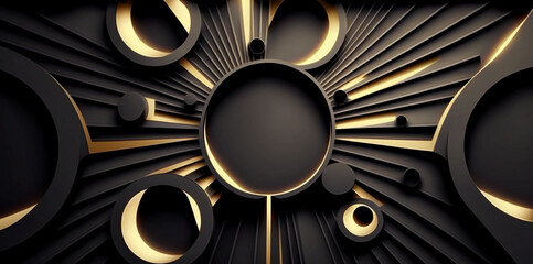 The graphic geometry shapes with golden ornate elements, Generative Ai