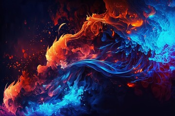 Nebulus orange and blue fire and smoke