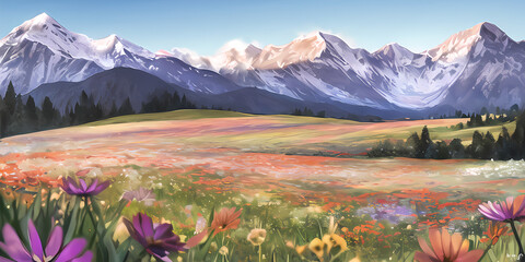 alpine meadow in the mountains with flowers
