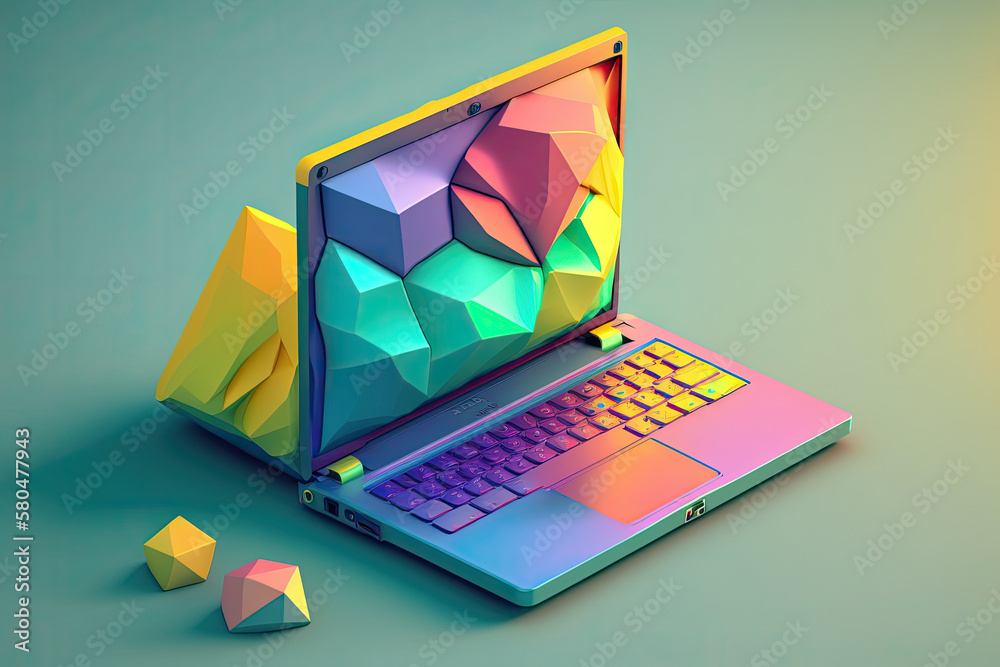 Wall mural laptop in low poly format created with Generative AI technology