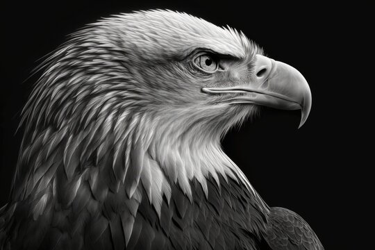a black and white picture of a bald eagle. Generative AI