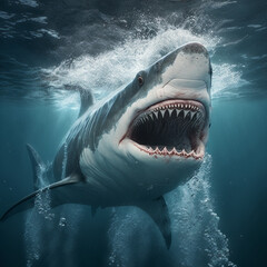 The great white shark in a deep blue sea