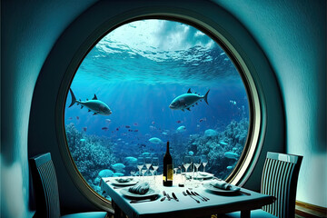 Obraz na płótnie Canvas Underwater restaurant diner, 