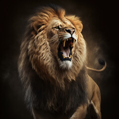 A male lion roaring - obrazy, fototapety, plakaty