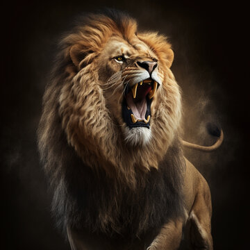 A male lion roaring