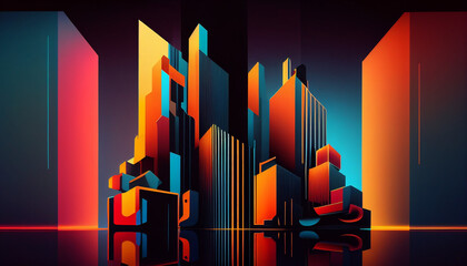 Dynamic Urban Matrix, Abstract 3D Background of Highrise Enterprise, Professional Scene, Geometric Shapes, Capturing the Essence of Urban Life with Vibrant Colors and Modern Aesthetics