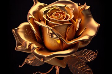 Golden Rose Flowers On Black Backdrop And Blank Space Generative AI