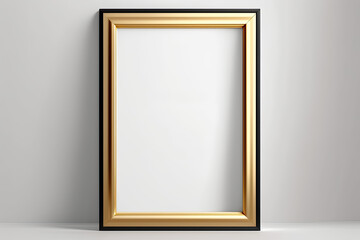 Mockup vertical black and gold frame close up on wall