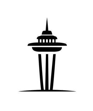 Seattle tower the futuristic space needle Silhouette Design City Vector Art, Famous Buildings front view